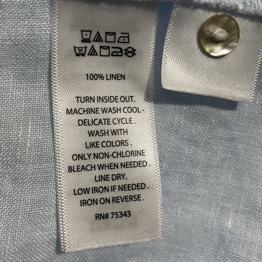 Sigrid Olsen Blue Linen Button Front Shirt Women's Large 3/4 Sleeve Lightweight - Picture 4 of 9